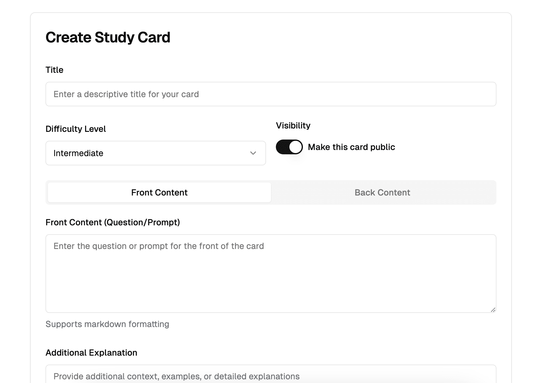 Create Card Interface